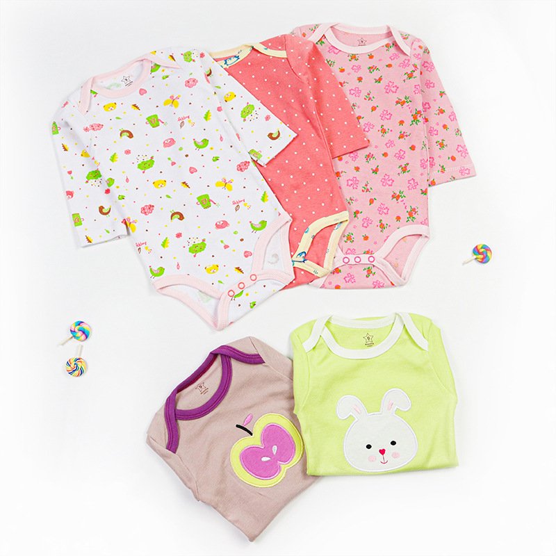 New Born Kid Oversized Baby Grow 100% Cotton Bodysuit Triangle Rompers Muslin Little Girl Pack Of 5