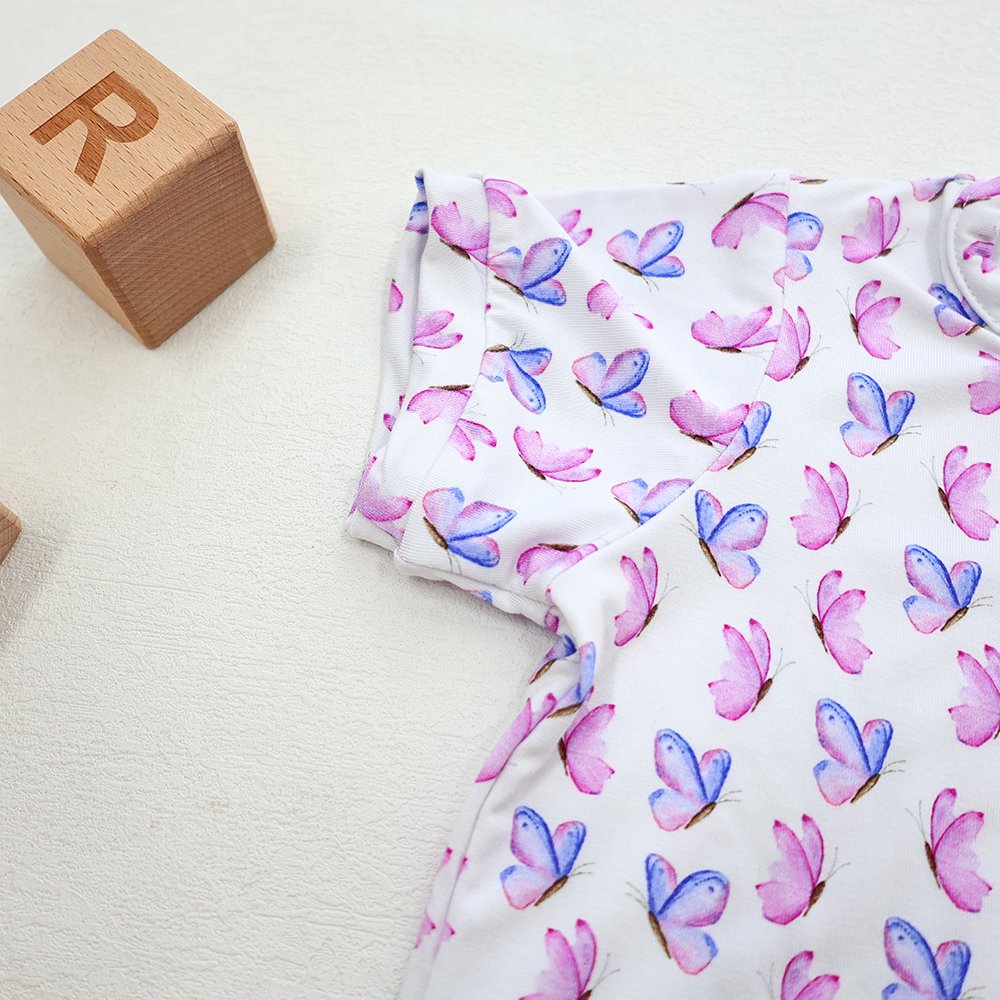 One-stop comfortable soft short sleeve zipper butterfly printing newborn baby romper