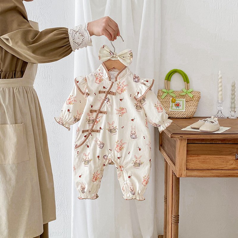 2024 Spring And Autumn Cartoon Sweet Baby Clothes long sleeve Cotton Jumpsuit Dress For Baby Girls