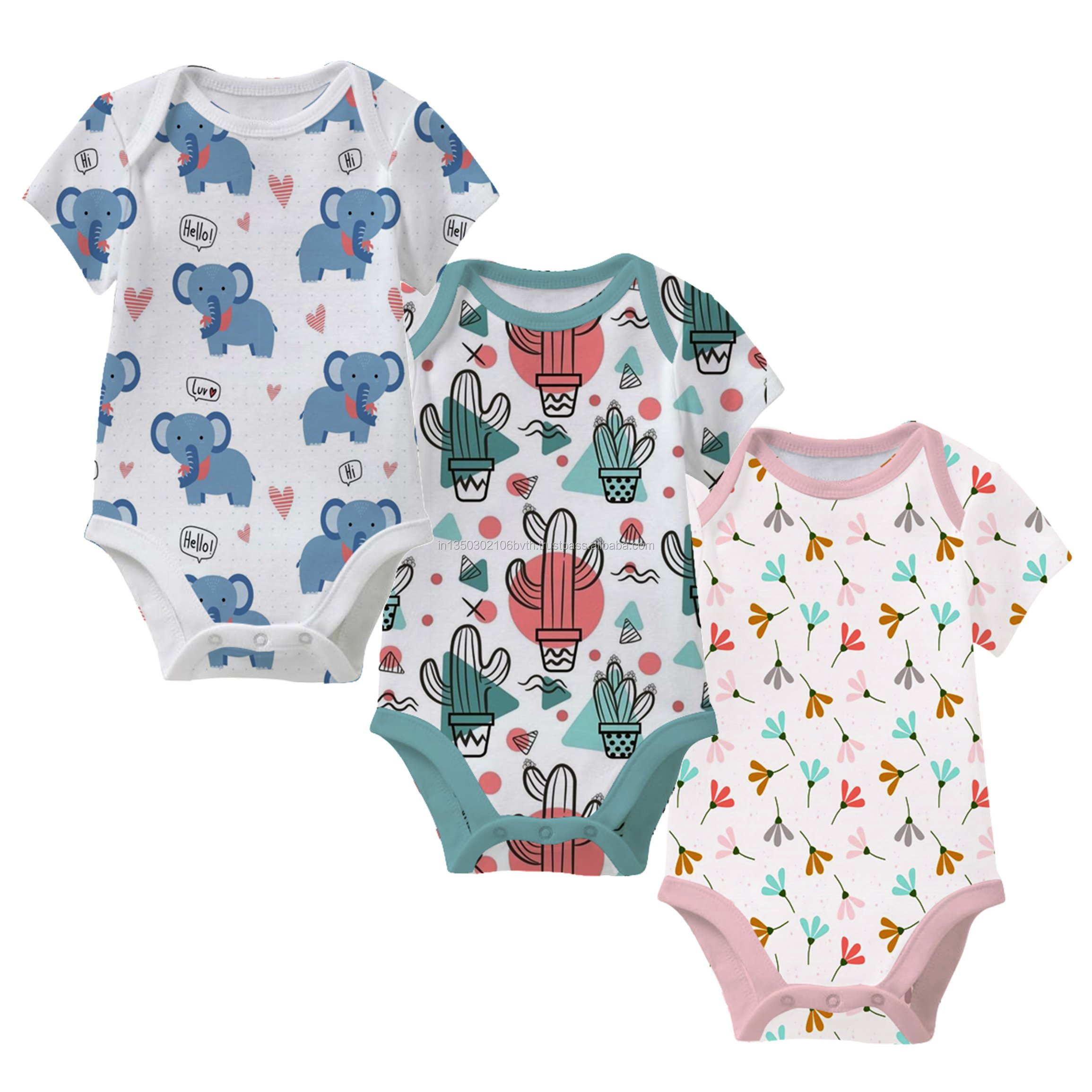 Hot Sale Unisex Baby Romper from India 100% Cotton Knitted Fabric Snap Button Closure Sizes for 0-6 Months & 12-18 Months