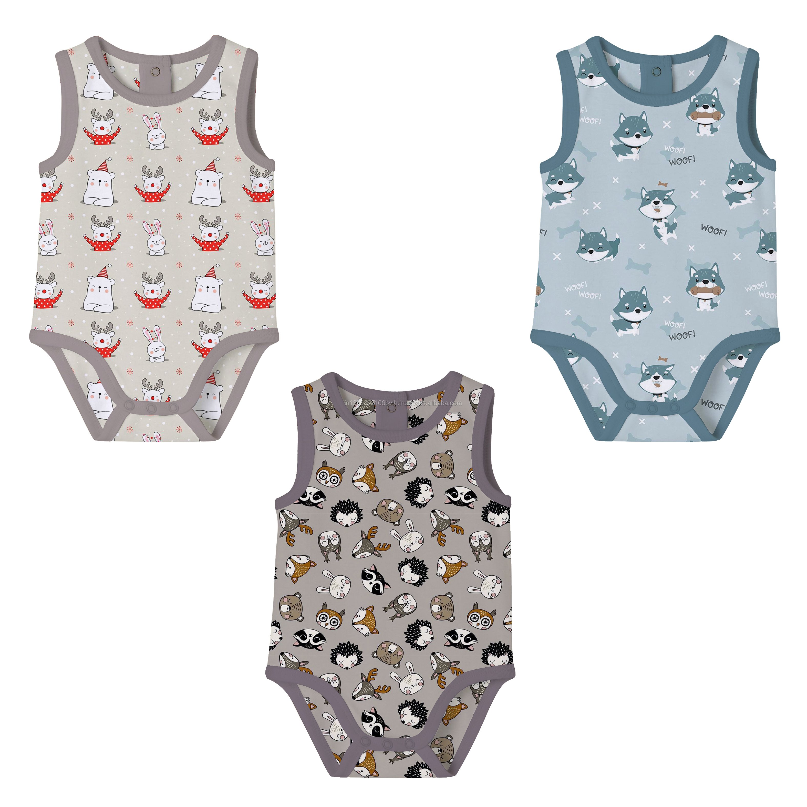 Hot Sale Unisex Baby Romper from India 100% Cotton Knitted Fabric Snap Button Closure Sizes for 0-6 Months & 12-18 Months