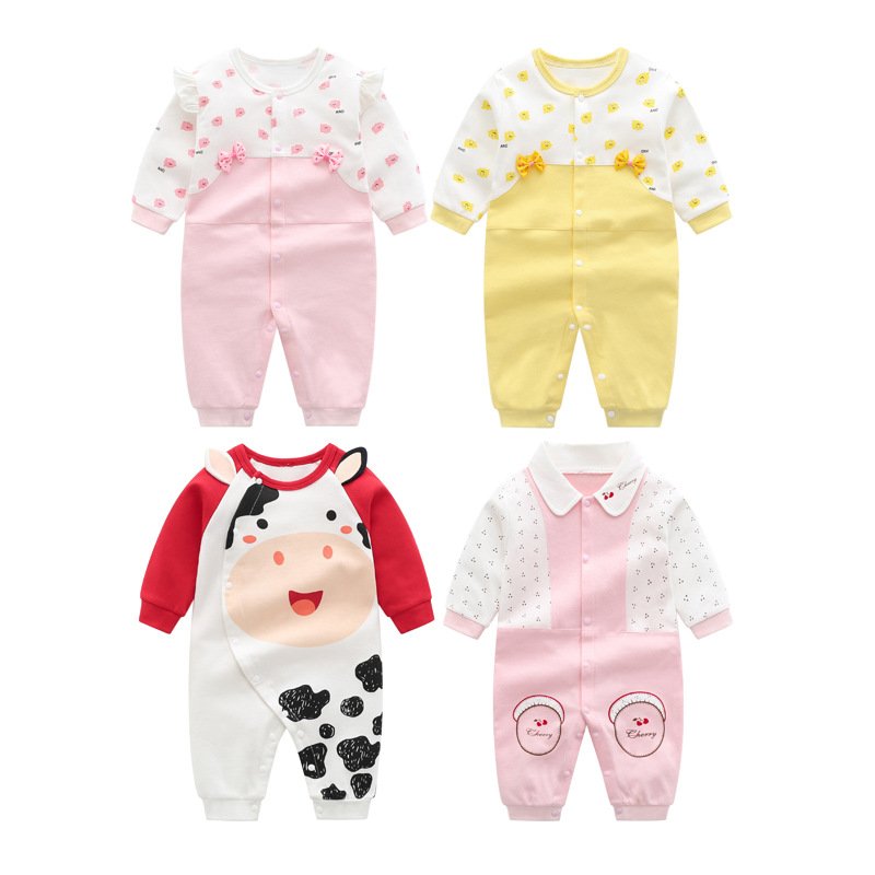 Wholesale Spring Cotton Long Sleeved Animal Jumpsuit Romper Crawling Suit For Newborn Baby Clothes