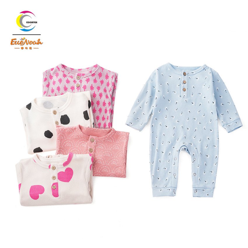 Factory Customization Overall Printing Baby Romper Waffle Infant Girl Jumpsuit Long Sleeve Waffle Baby Pajama for Baby