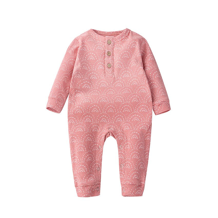 Factory Customization Overall Printing Baby Romper Waffle Infant Girl Jumpsuit Long Sleeve Waffle Baby Pajama for Baby