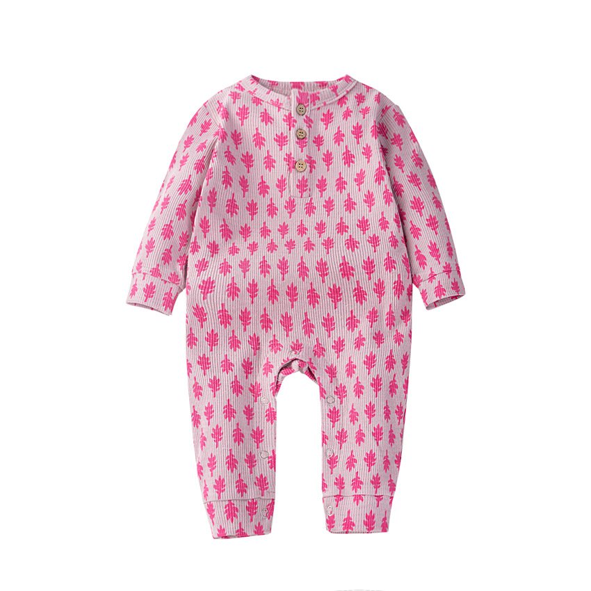 Factory Customization Overall Printing Baby Romper Waffle Infant Girl Jumpsuit Long Sleeve Waffle Baby Pajama for Baby