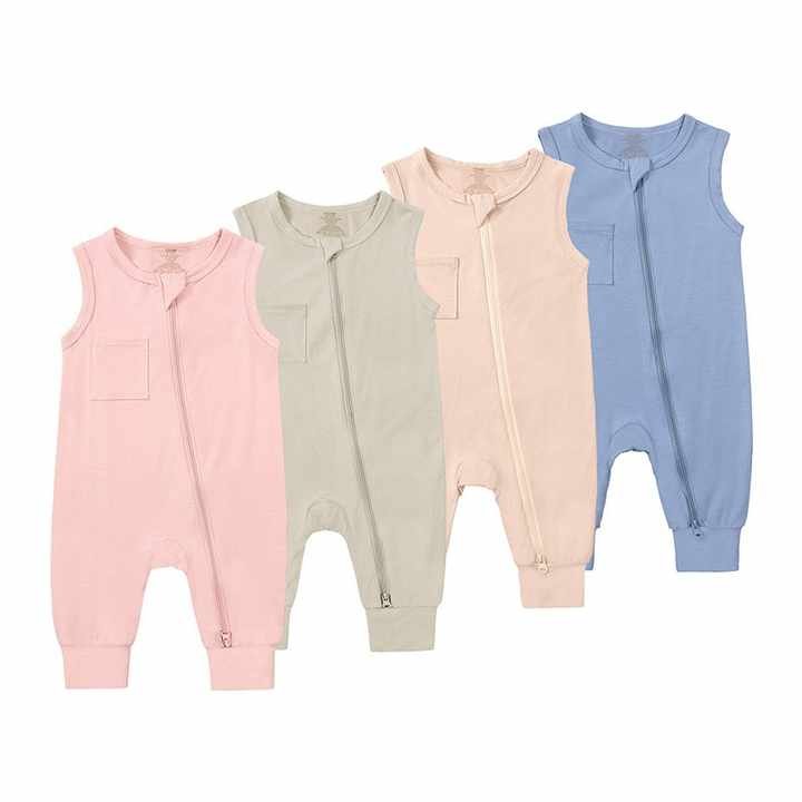 Unisex Custom Newborn Bamboo Spandex Jumpsuit Two-Way Zipper Onesie Pajamas for Boy Girl Wholesale Knitted Fabric Baby Romper