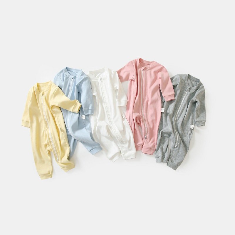 Purorigin Free Sample OEM 100% Cotton Newborn Baby Clothes Romper Baby Boys' Rompers Zipper Long-Sleeved Casual Baby Romper