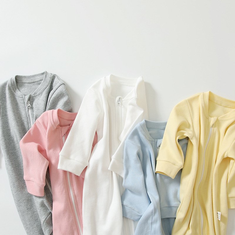 Purorigin Free Sample OEM 100% Cotton Newborn Baby Clothes Romper Baby Boys' Rompers Zipper Long-Sleeved Casual Baby Romper