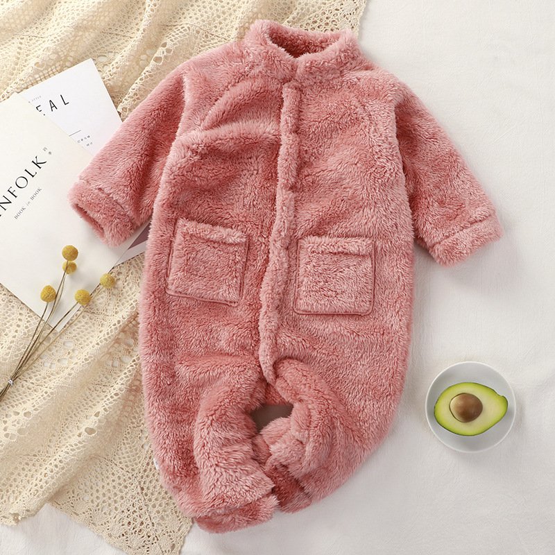 baby Pockets clothing newborn fleece lined winter warm romper outerwear cute newborn infant long sleeves jumpsuits bodysuits