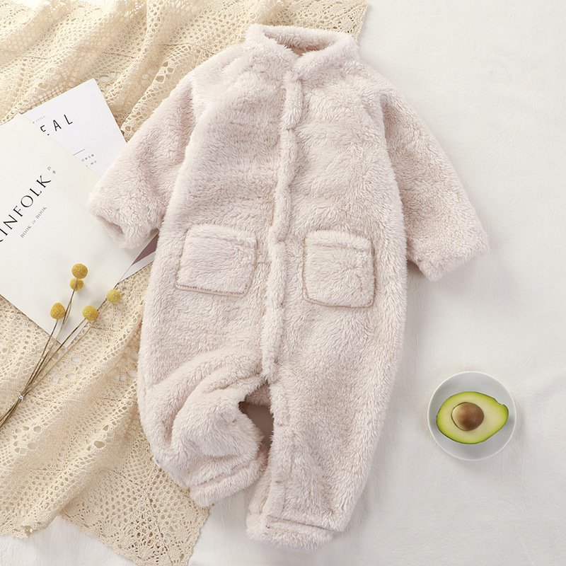 baby Pockets clothing newborn fleece lined winter warm romper outerwear cute newborn infant long sleeves jumpsuits bodysuits