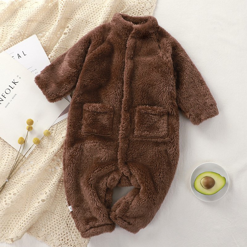 baby Pockets clothing newborn fleece lined winter warm romper outerwear cute newborn infant long sleeves jumpsuits bodysuits