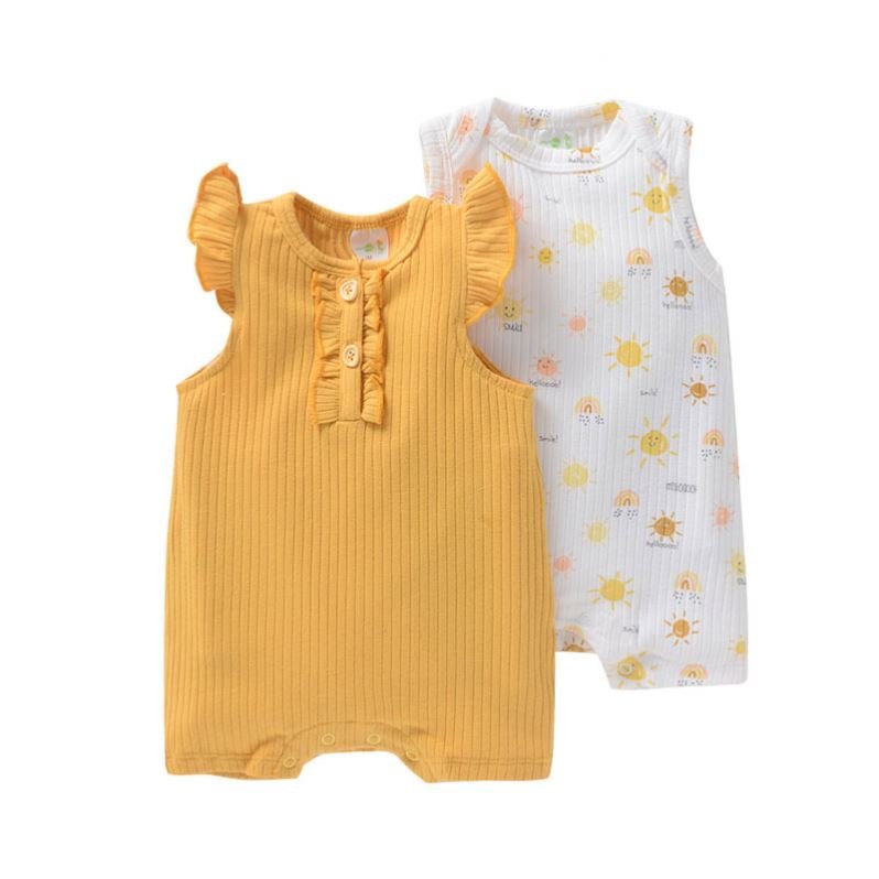 Rib Cotton Two Pieces Set Fly Sleeve All Over Printing Wholesale Toddler Newborn Baby Romper