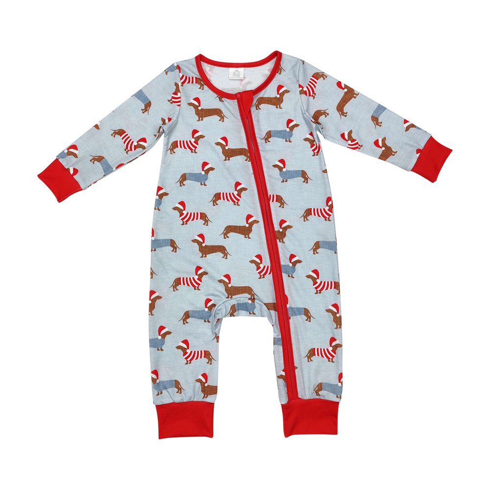 Infant baby girl Christmas dog long sleeve bamboo zip romper wholesale kids boutique clothes factory price baby romper