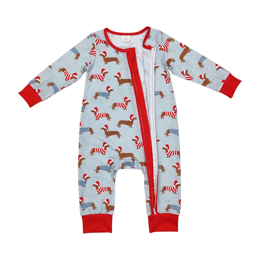 Infant baby girl Christmas dog long sleeve bamboo zip romper wholesale kids boutique clothes factory price baby romper