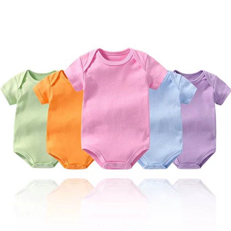 Comfortable Newborn Infant Bodysuit Custom Unisex Soft Bodysuit Plain Color Cotton Sleeved Baby Romper Clothing