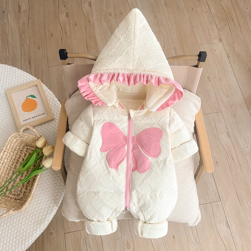 Thickened Warm Cotton Animal Long Sleeved Zipper Hooded Jumpsuit Bodysuit Crawling Suit For Baby And Kids Clothing Wholesale