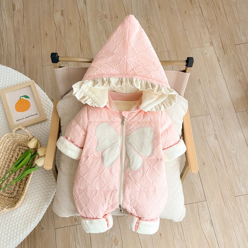 Thickened Warm Cotton Animal Long Sleeved Zipper Hooded Jumpsuit Bodysuit Crawling Suit For Baby And Kids Clothing Wholesale