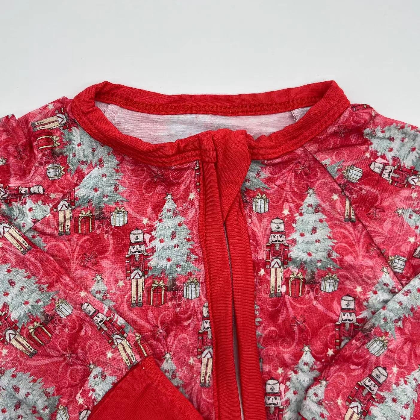 New hot sales 2024 Christmas trees printing custom bamboo spandex zippy baby pajamas
