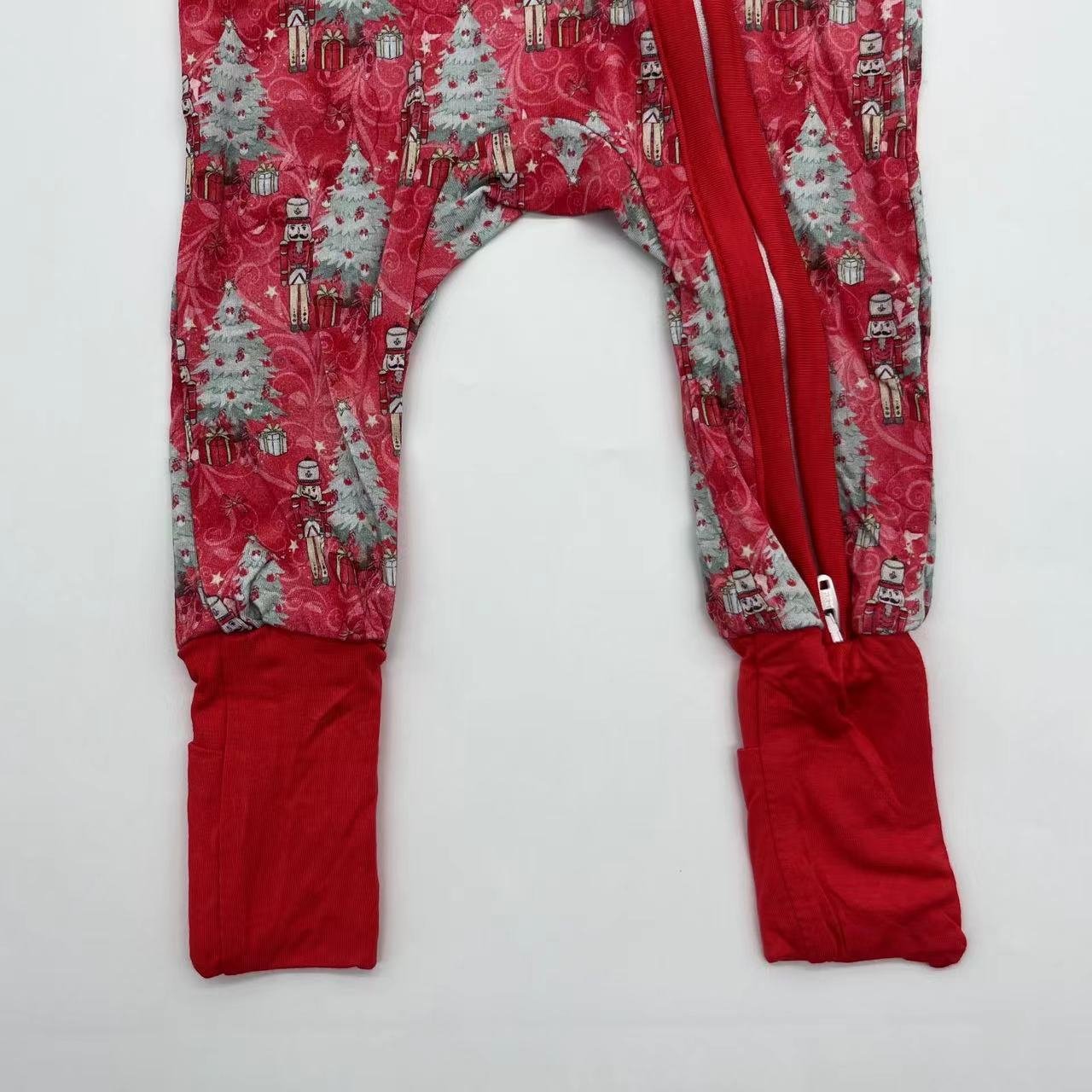 New hot sales 2024 Christmas trees printing custom bamboo spandex zippy baby pajamas