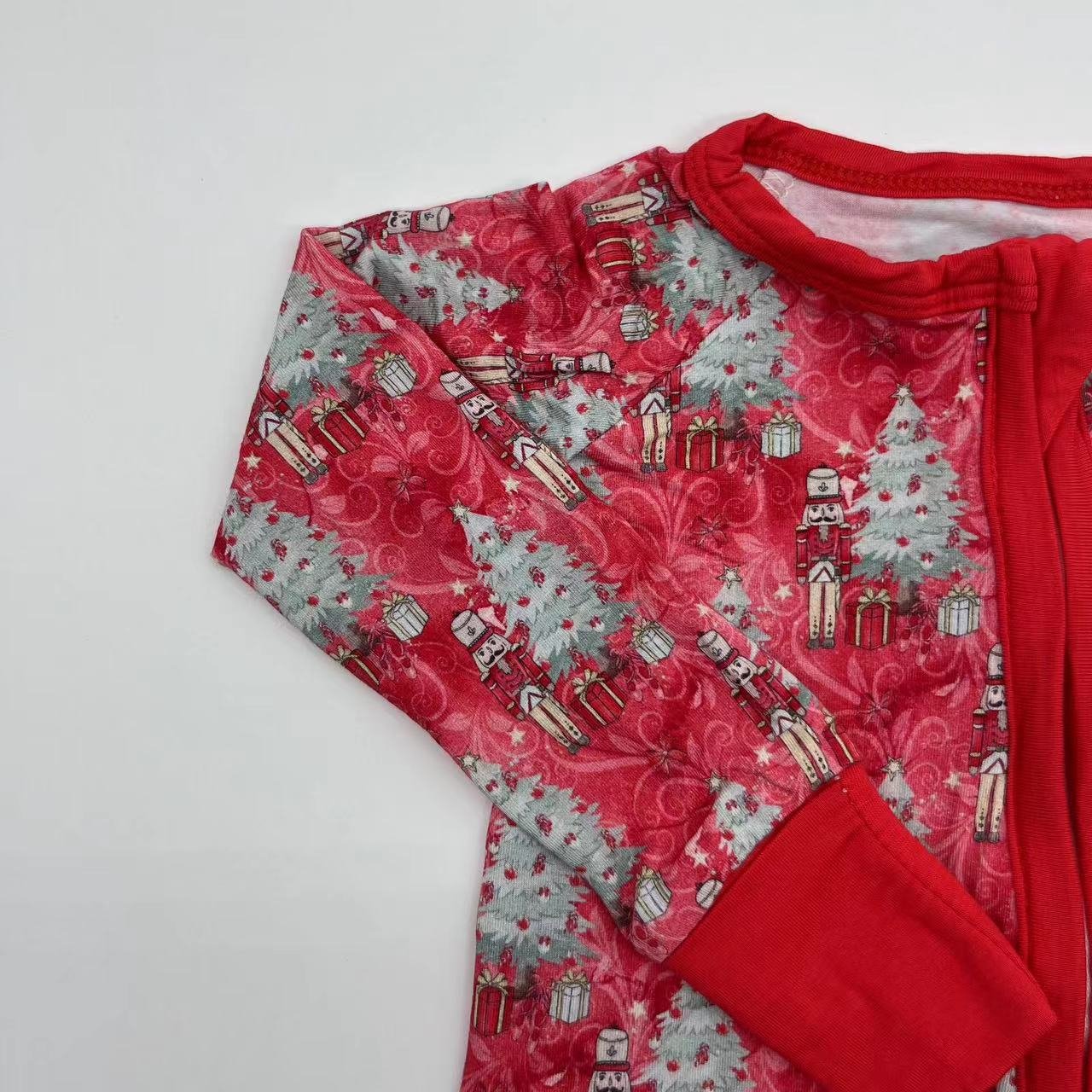 New hot sales 2024 Christmas trees printing custom bamboo spandex zippy baby pajamas