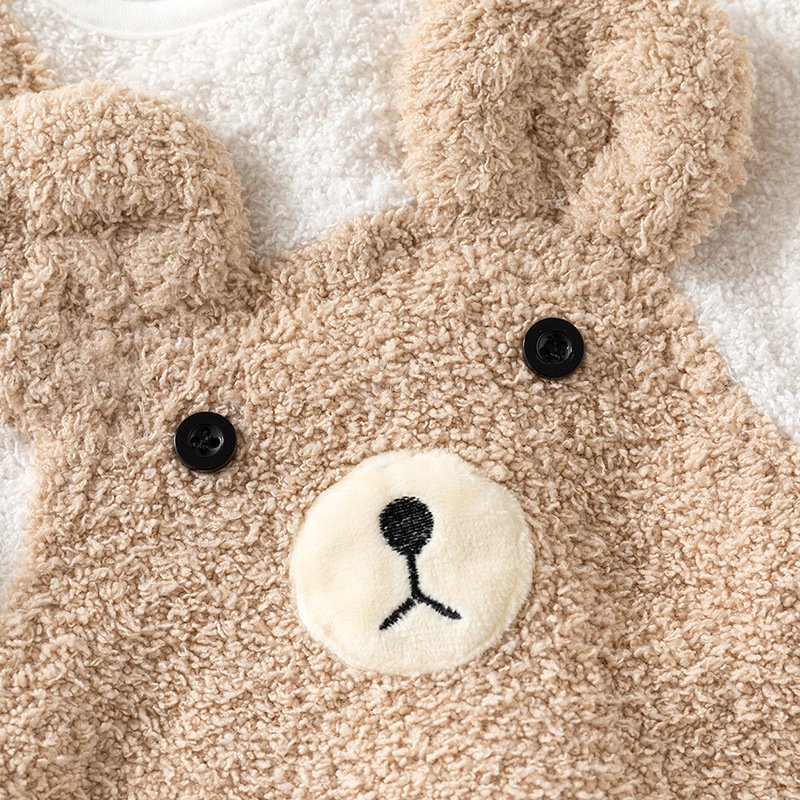 Baby Rompers 100 Cotton Autumn and Winter Plush Warm Super Cute Bear 100 Days to Send Hat Climbing Suit