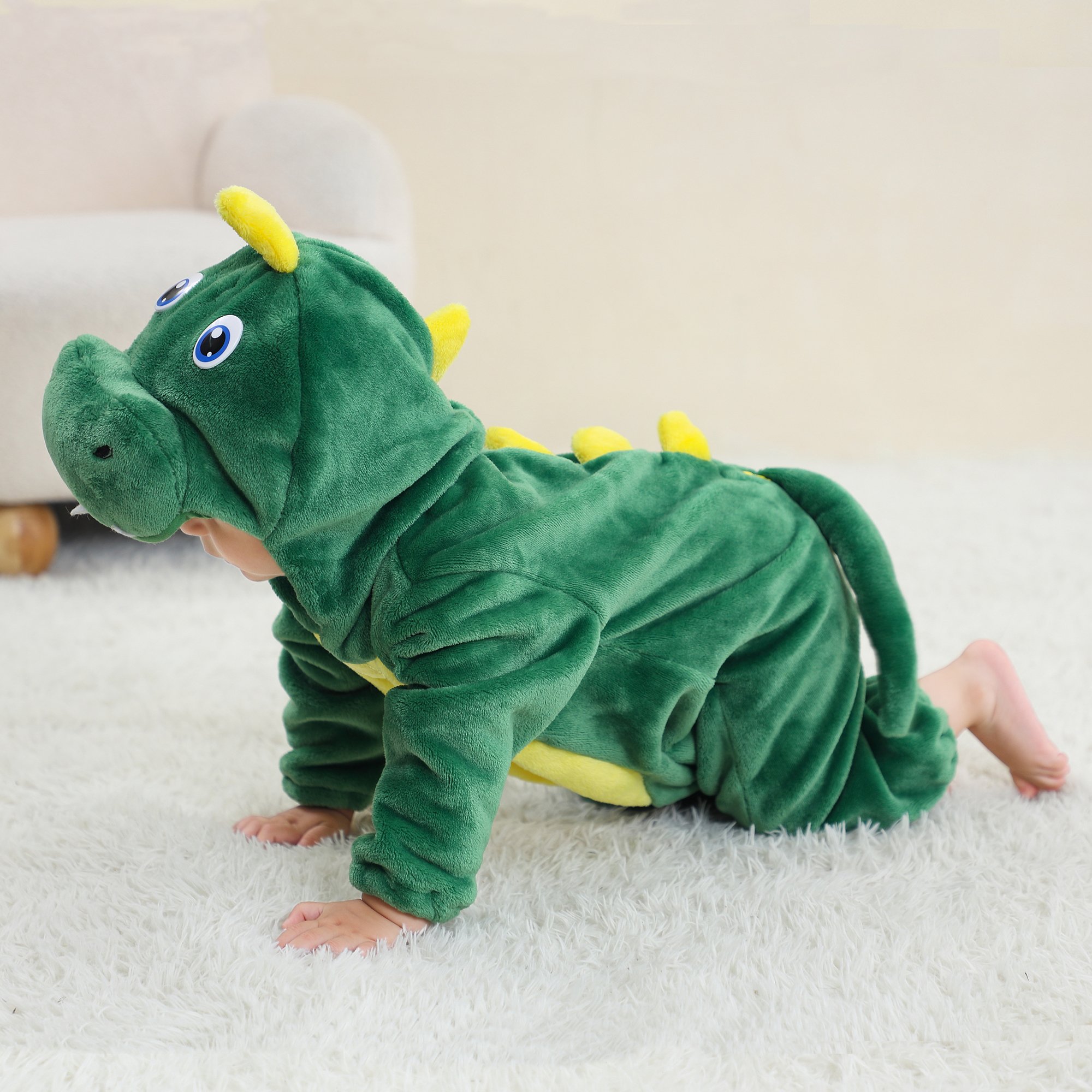 Michley wholesale halloween green dinosaur baby jumpsuit baby boys girs clothes for 0-3y winter baby rompers