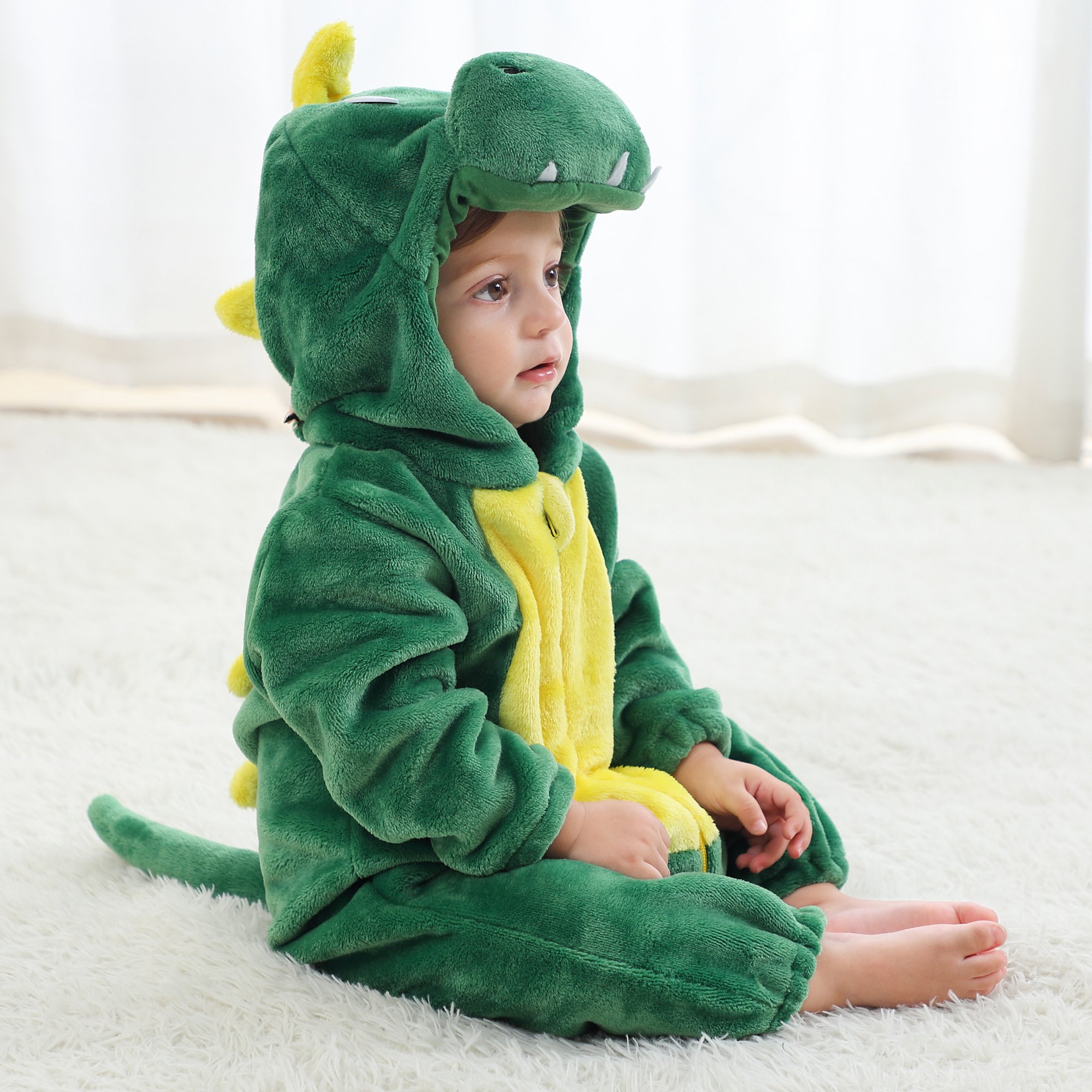 Michley wholesale halloween green dinosaur baby jumpsuit baby boys girs clothes for 0-3y winter baby rompers