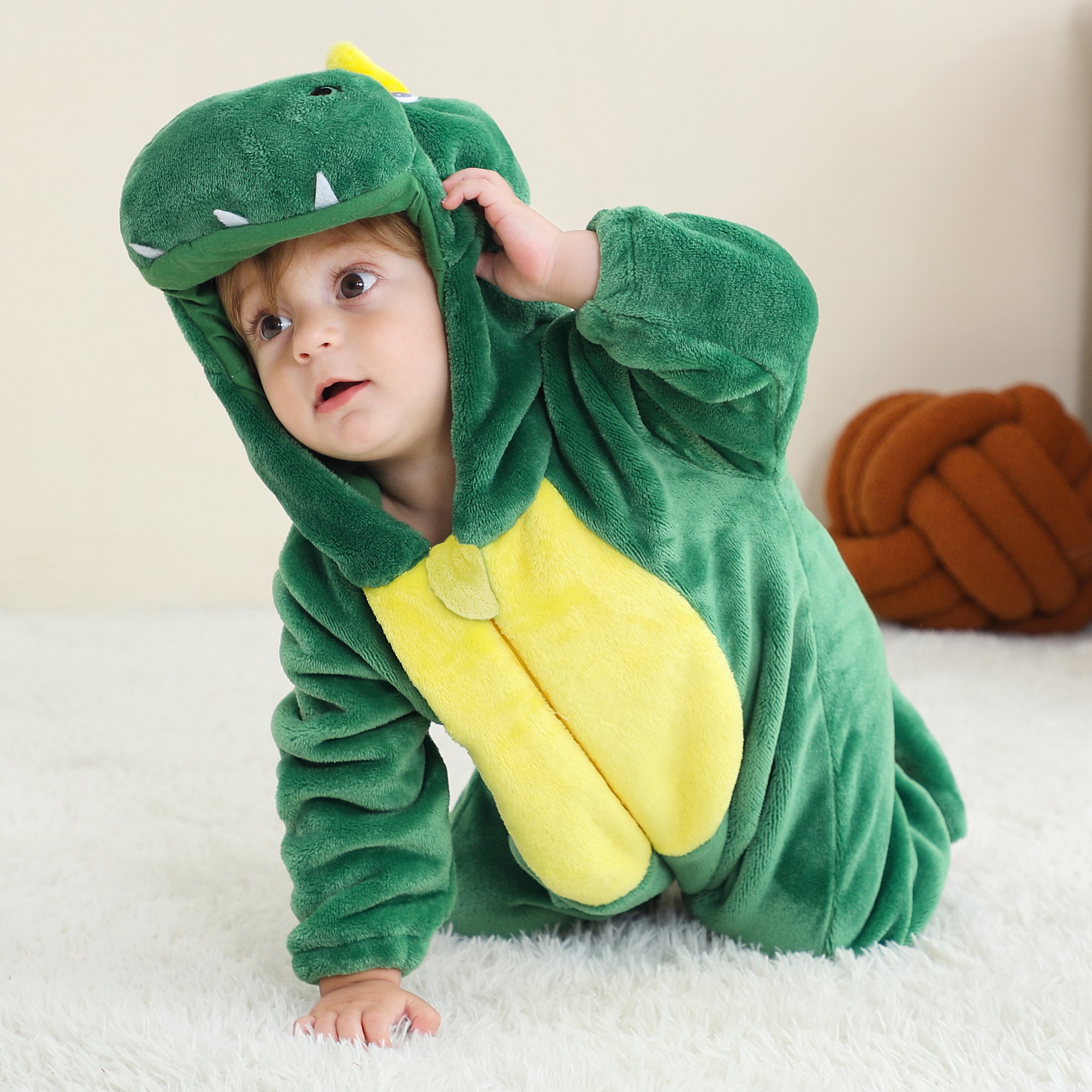Michley wholesale halloween green dinosaur baby jumpsuit baby boys girs clothes for 0-3y winter baby rompers