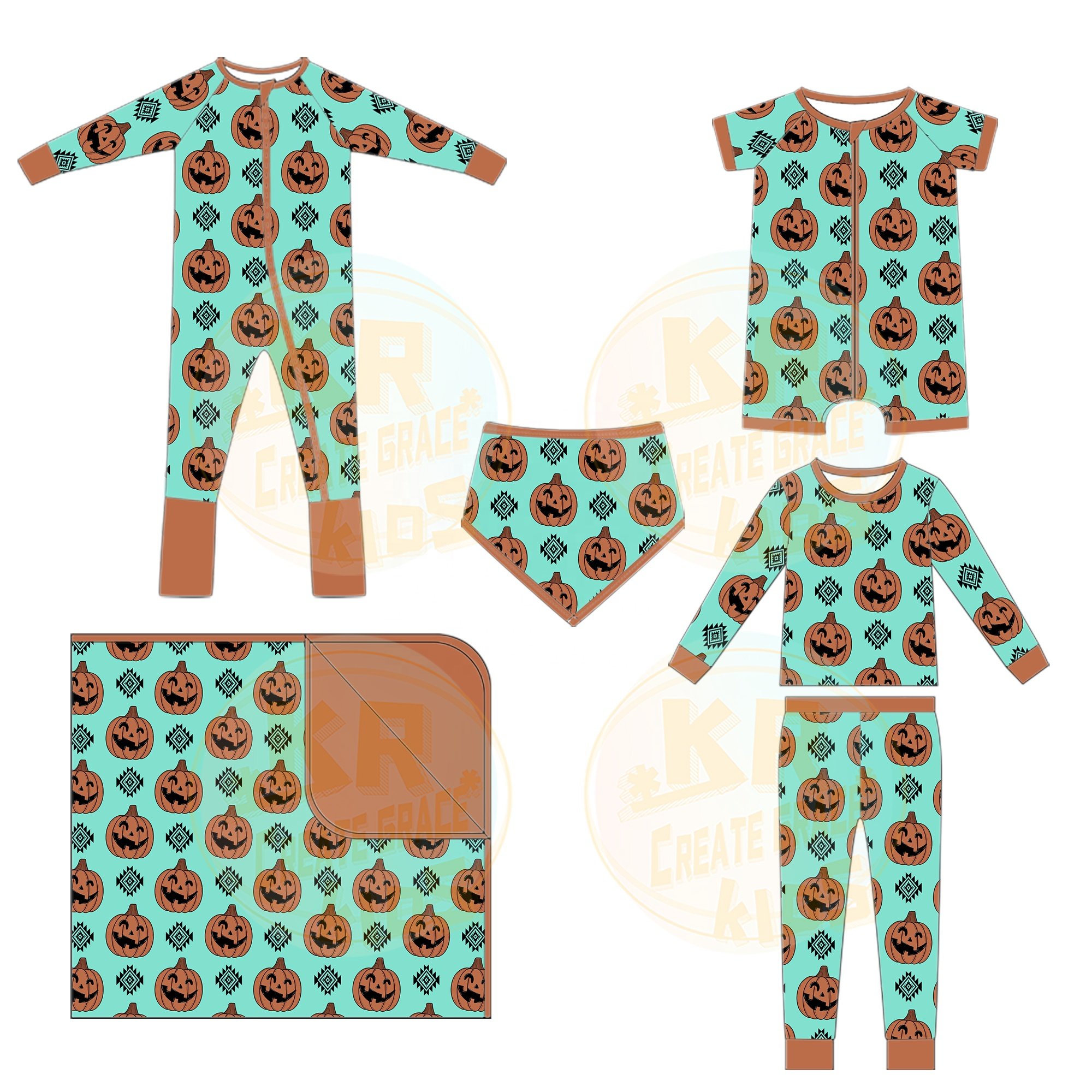 KERUI Wholesale Halloween Ghost Santa Claus Christmas Tree Bib Pajamas Set Blanket Custom Bamboo Shortie Zippy Baby Romper