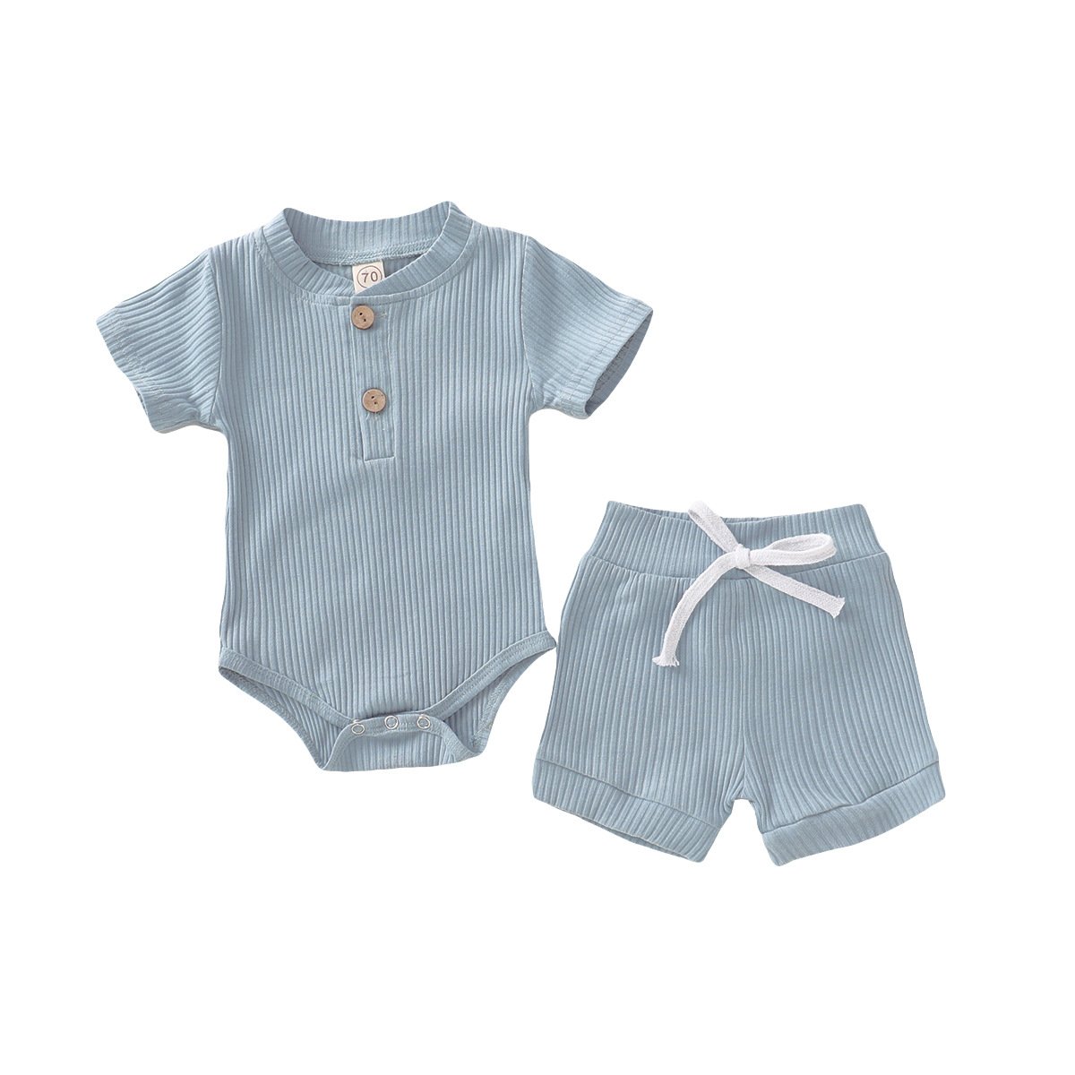 custom Cotton romper short pants set solid color rib Baby Clothing Sets plain kids set clothing short sleeve