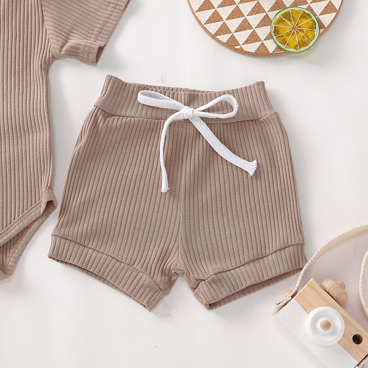 custom Cotton romper short pants set solid color rib Baby Clothing Sets plain kids set clothing short sleeve