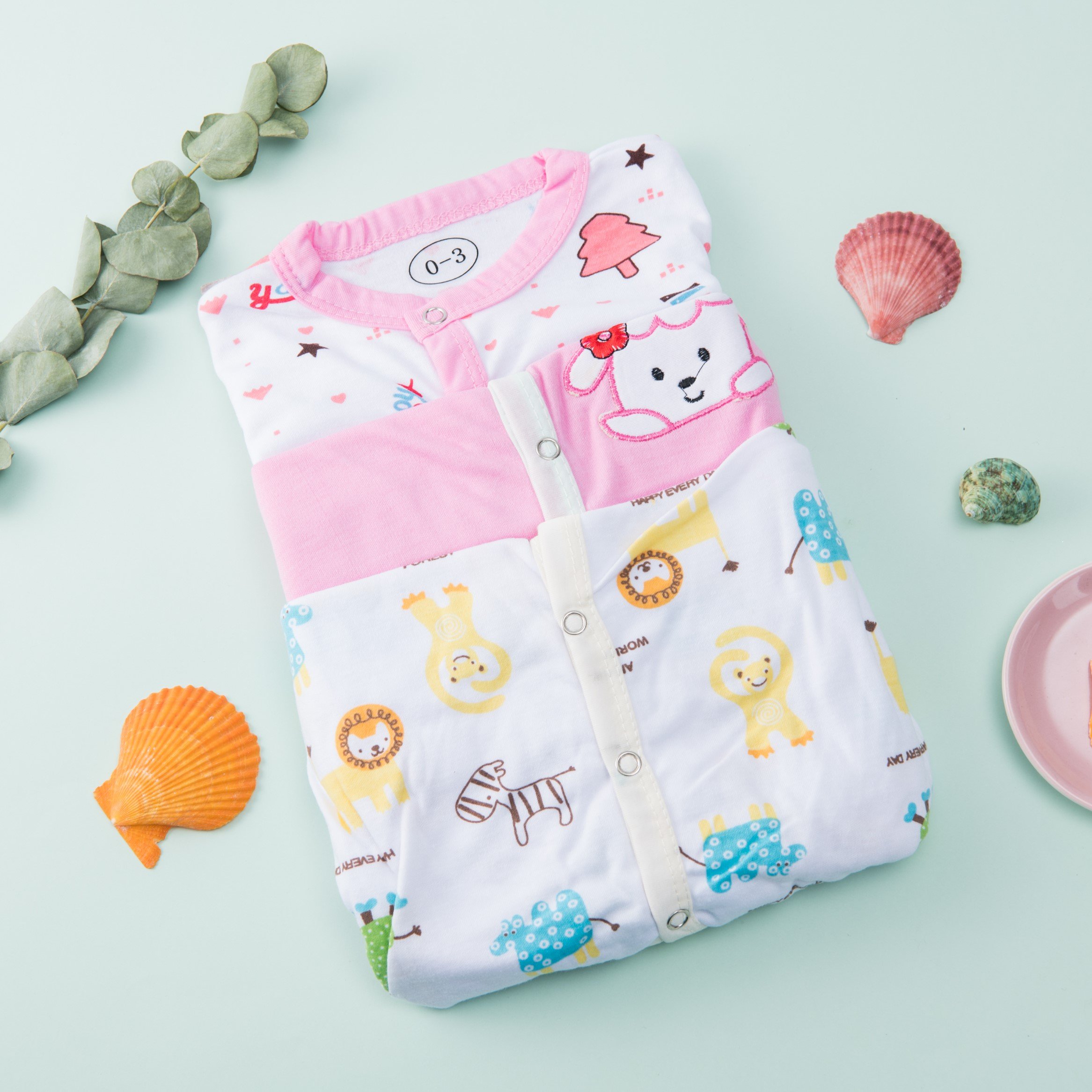 Wholesale Muslin Cute 3PCE Pack New Born Baby Gift Set Mixed Color Unisex Baby Rompers Set