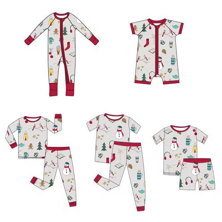 Custom Print Long Sleeves Bamboo Rompers Soft Bamboo Material Toddler Baby Pajamas For Christmas