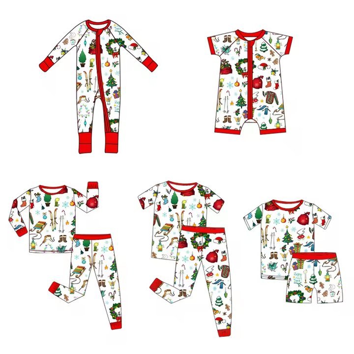 Custom Print Long Sleeves Bamboo Rompers Soft Bamboo Material Toddler Baby Pajamas For Christmas