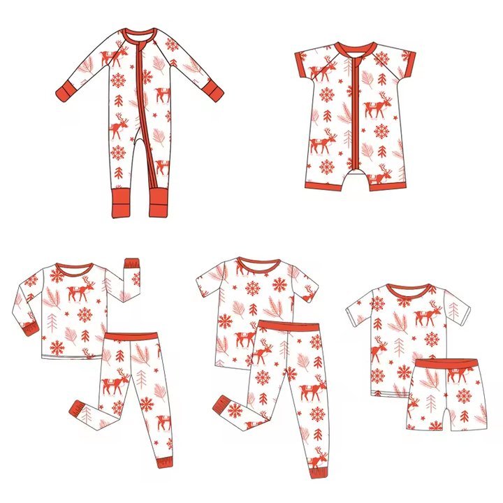 Custom Print Long Sleeves Bamboo Rompers Soft Bamboo Material Toddler Baby Pajamas For Christmas