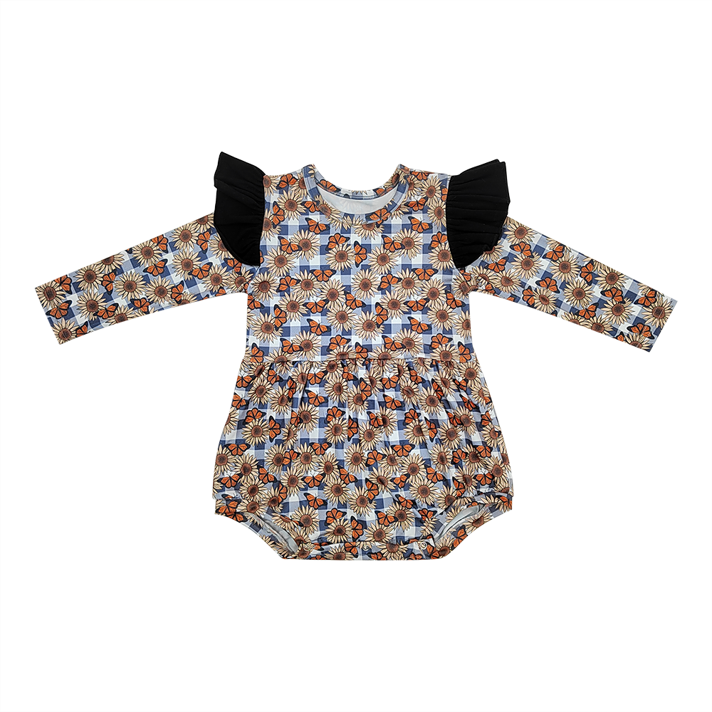 Qingli OEM Hot Sale Waffle Long Sleeve Bubble Girl Romper Ribbed Baby Romper