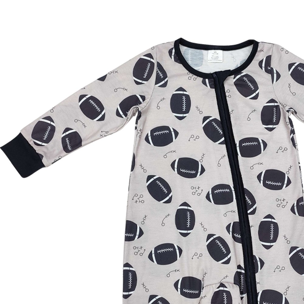 Infant baby boy football season long sleeve bamboo zip romper wholesale kids boutique clothes factory price baby romper