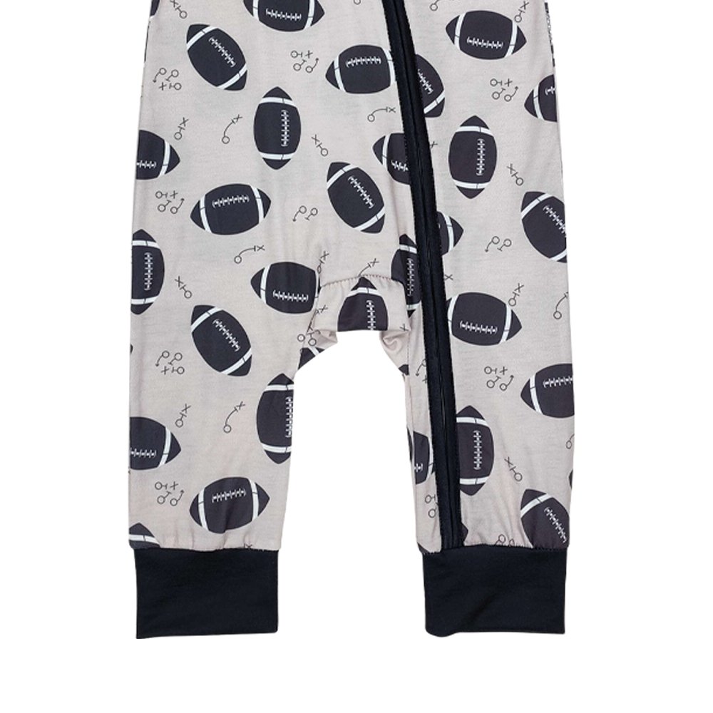 Infant baby boy football season long sleeve bamboo zip romper wholesale kids boutique clothes factory price baby romper