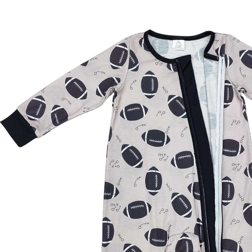 Infant baby boy football season long sleeve bamboo zip romper wholesale kids boutique clothes factory price baby romper
