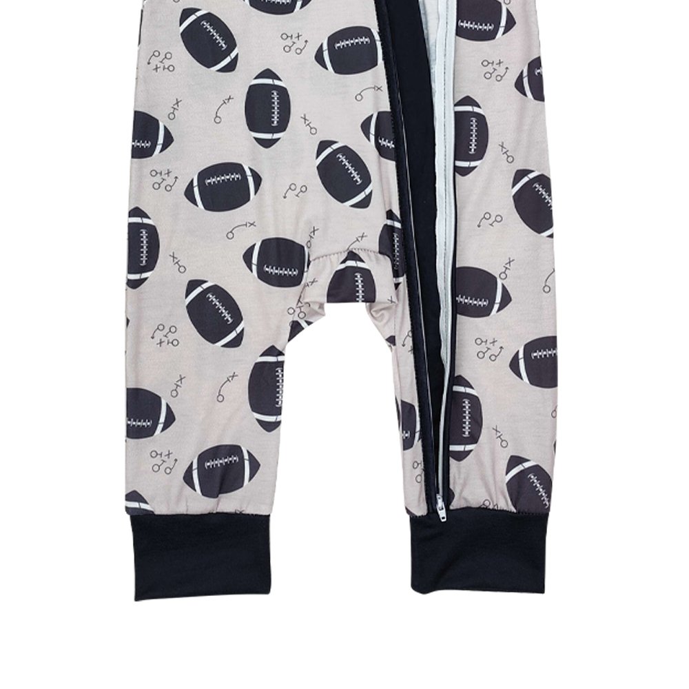 Infant baby boy football season long sleeve bamboo zip romper wholesale kids boutique clothes factory price baby romper
