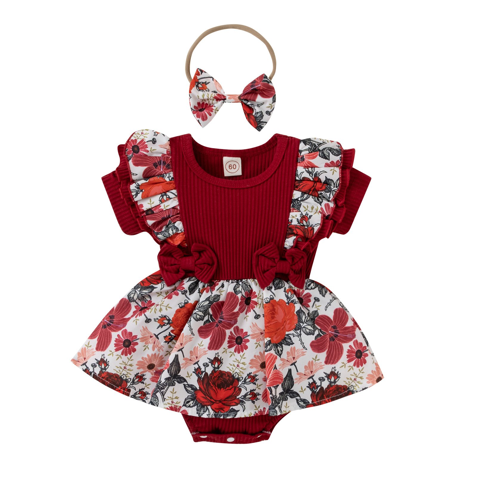 Finalz 2022 Summer toddler Girls Dress Short Fly Sleeve Flowers Printed Knitted Baby Rompers