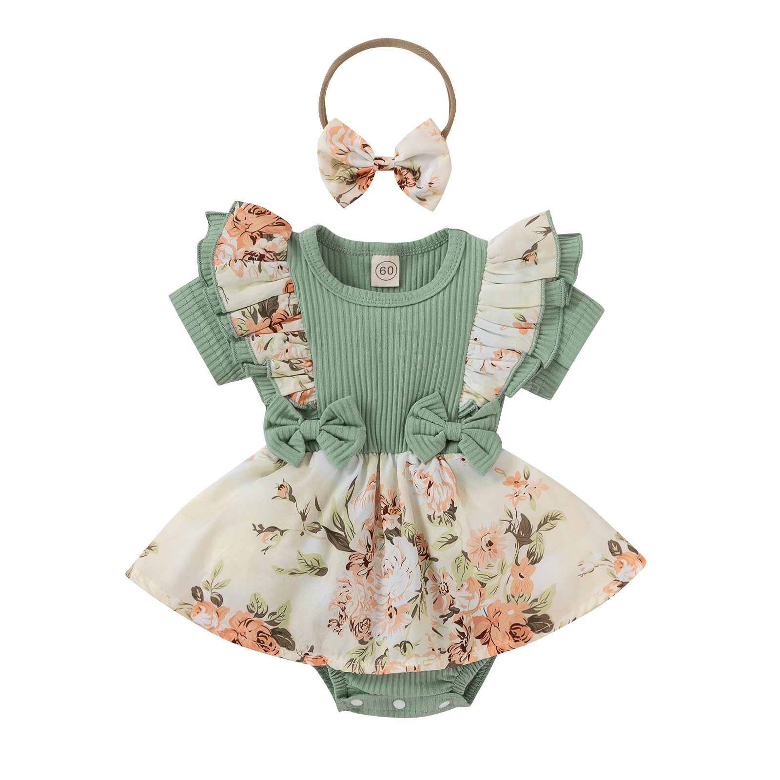 Finalz 2022 Summer toddler Girls Dress Short Fly Sleeve Flowers Printed Knitted Baby Rompers