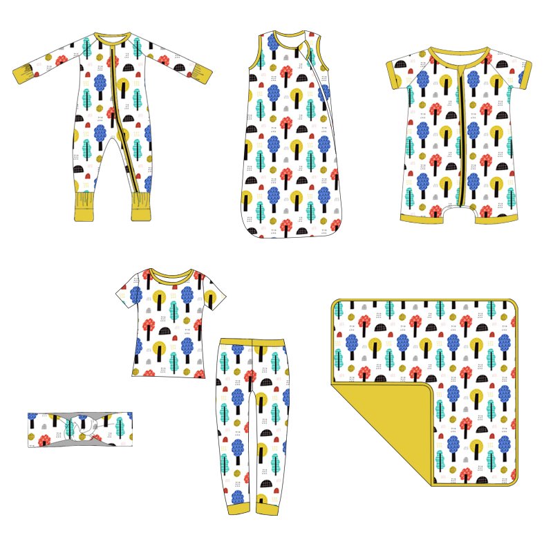 New Design Lulu Bamboo Printed One-piece Baby Long Sleeve Round Collar Design Romper 2023