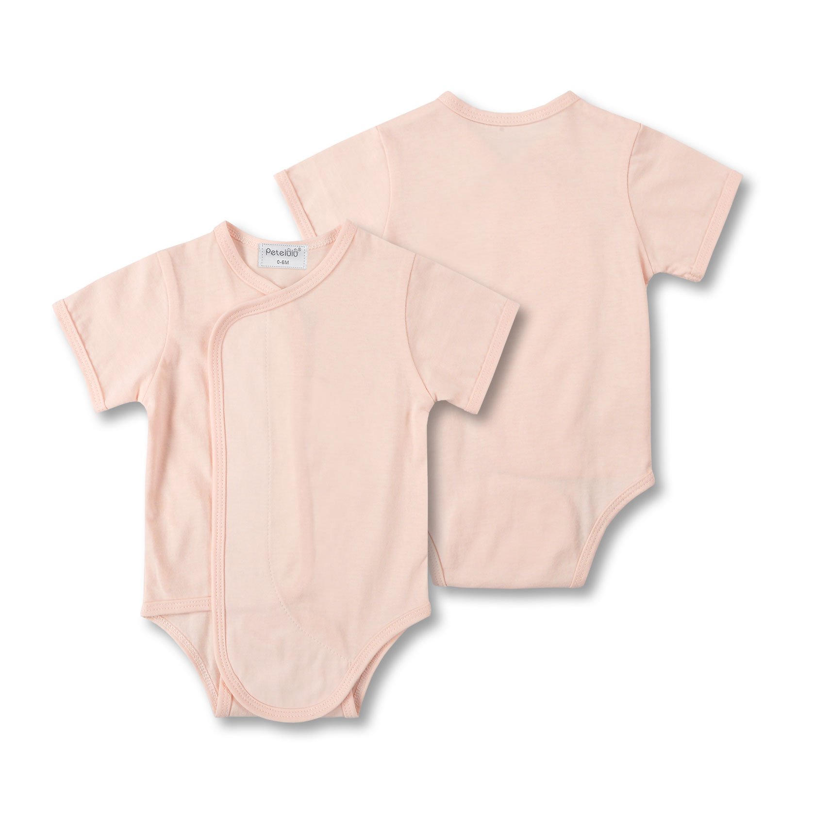 Petelulu Organic Cotton Baby Romper Newborn Baby Solid Color Short Sleeve Plain Onesie Design Paste Open Baby Bodysuit