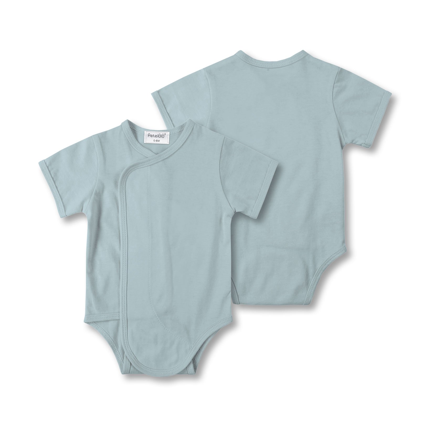 Petelulu Organic Cotton Baby Romper Newborn Baby Solid Color Short Sleeve Plain Onesie Design Paste Open Baby Bodysuit