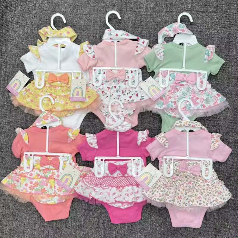 Trending Products 2024 New Arrivals 3-6-9M Baby Girls Clothing Cute Baby Rompers Skirt Head Belt 3Pcs Children's Clothing