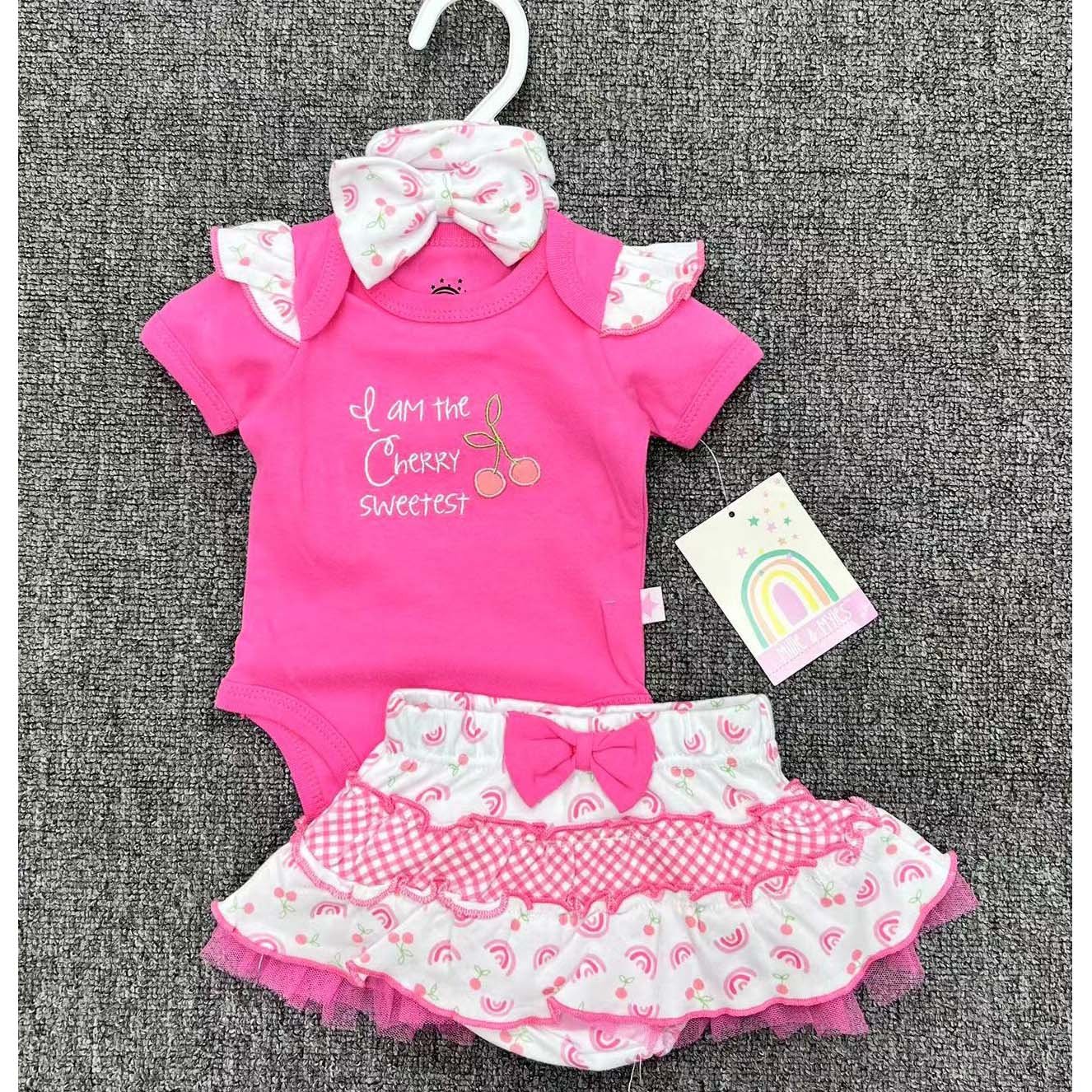 Trending Products 2024 New Arrivals 3-6-9M Baby Girls Clothing Cute Baby Rompers Skirt Head Belt 3Pcs Children's Clothing