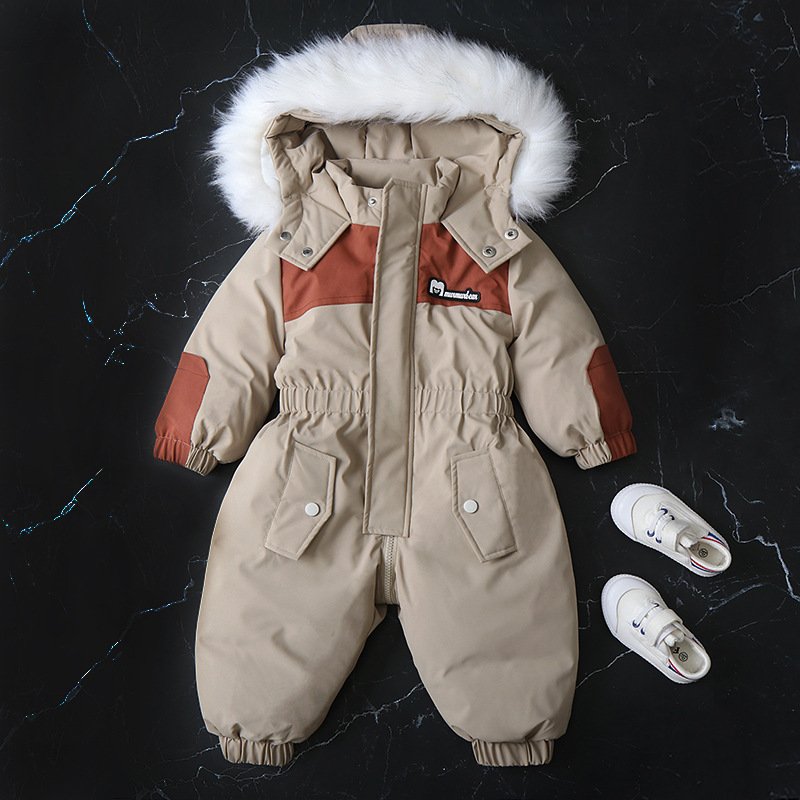 Unisex Kids Winter Outwear Jumpsuit Newborn Baby Clothes Heavy Fleece One-Piece Rompers with Zipper Closure Ski Snowsuit