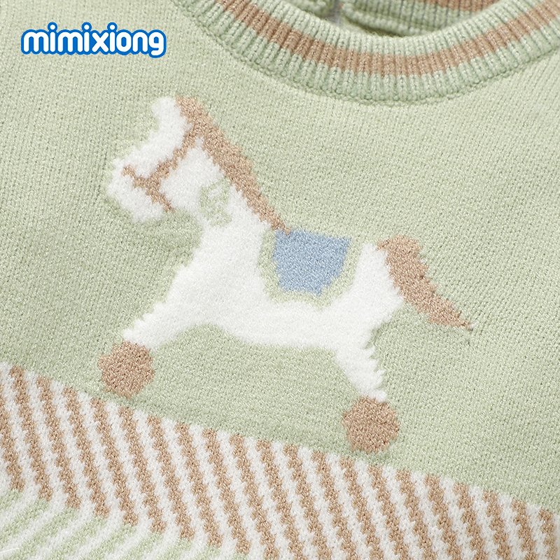 Mimixiong Baby Romper Custom Logo Horse Pattern Baby Clothes Newborn Long Sleeve Knitted Footie Baby Sweater Romper
