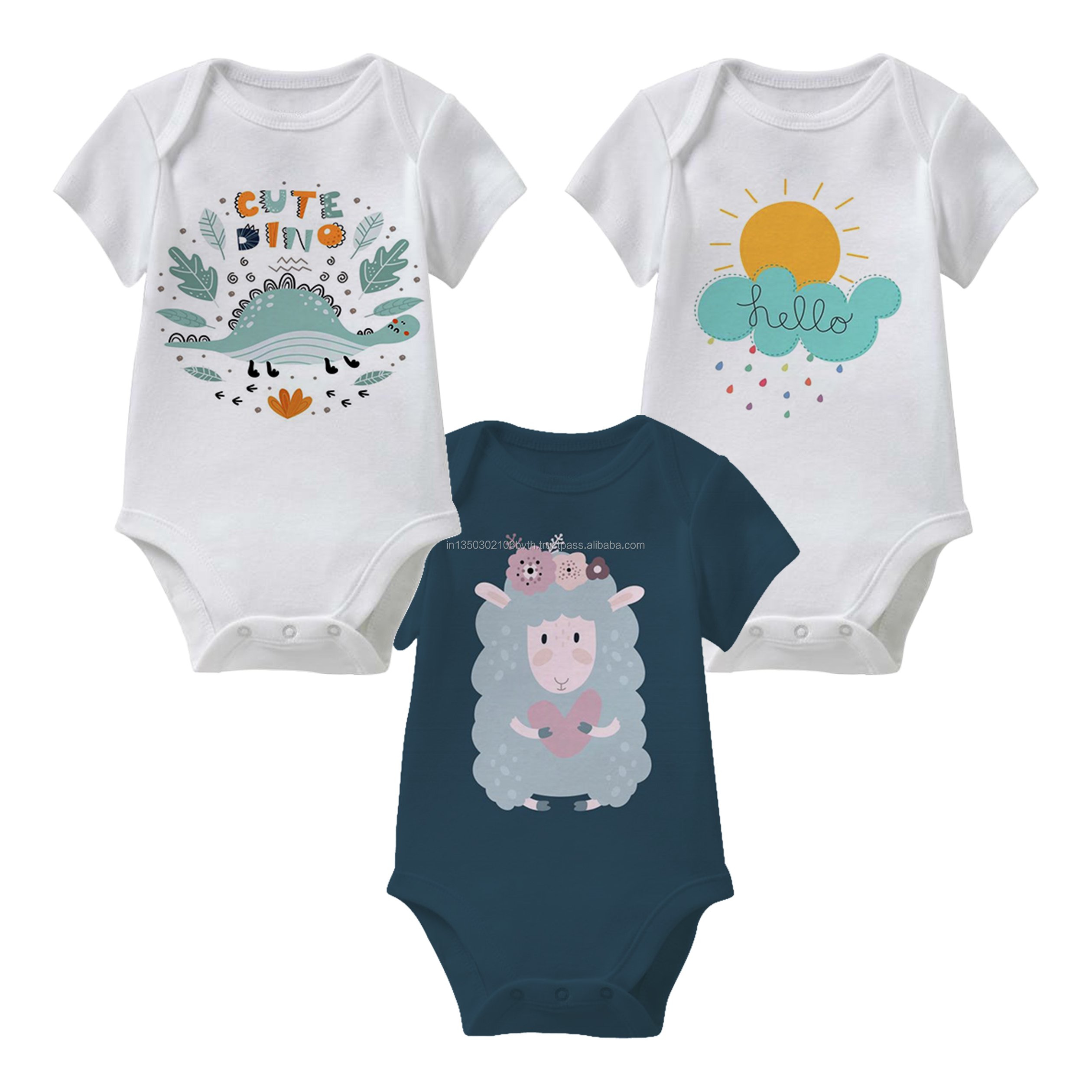 Premium Quality Lowest Price Unisex Baby Romper 100% Cotton Knitted Fabric Custom Print Pattern Custom Size Export From India